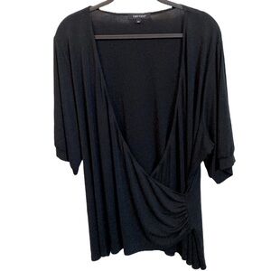 🖤 Karen Kane Surplice Faux Wrap 3/4-Sleeve Black Jersey Knit Top/Blouse Plus 3X